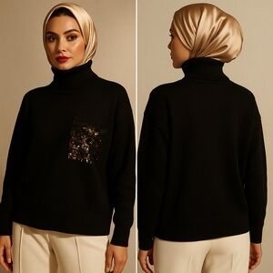 DKNY Black Knit Sweater with Sequin Pocket Size Small